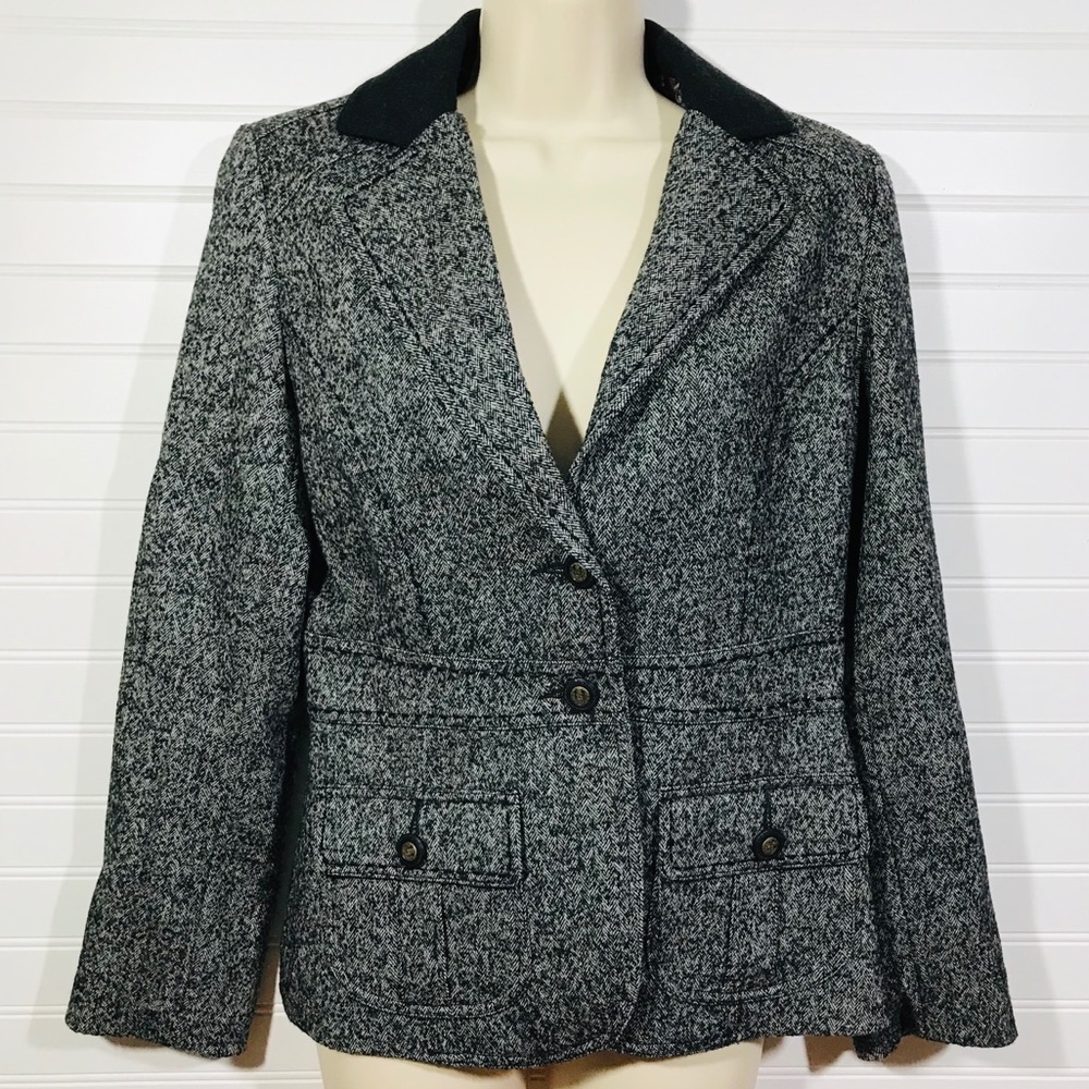 CAbi Gray Fox Hunt Tweed Herringbone Blazer EUC